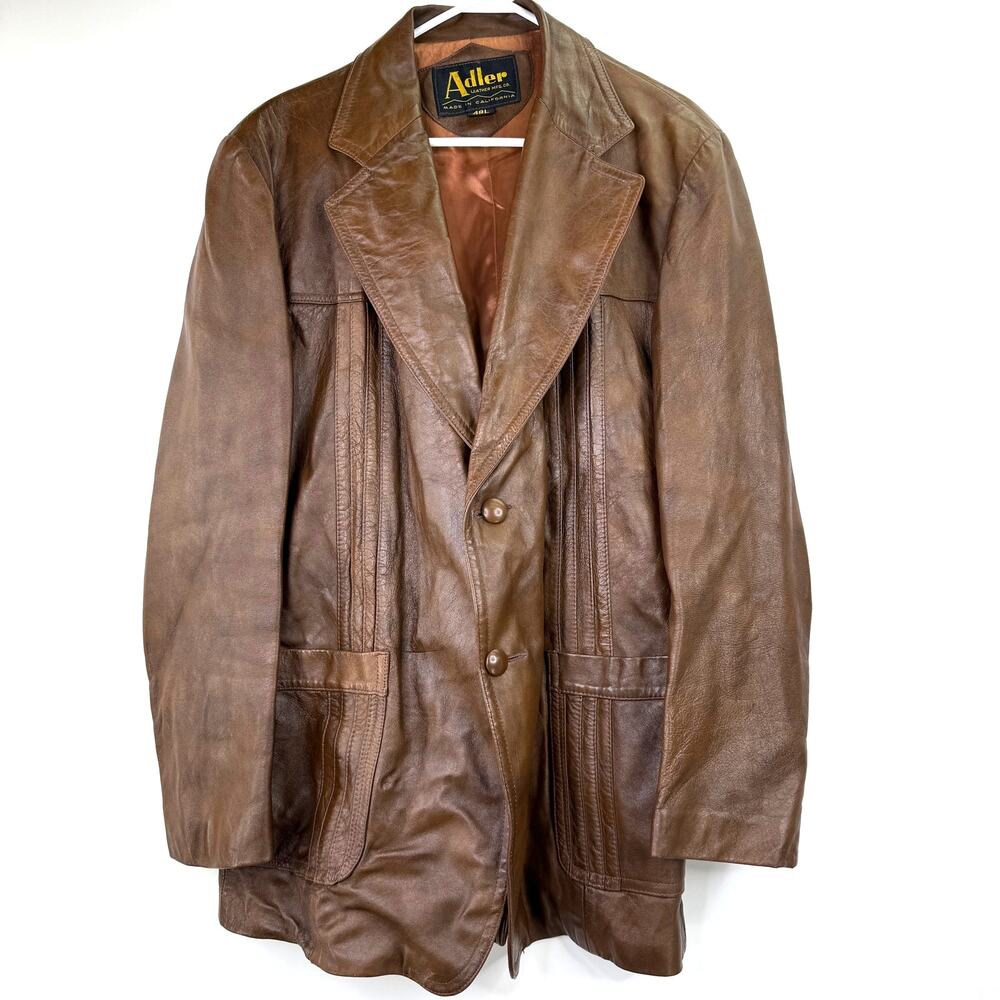 Adler Leather Mfg. Men's Vintage Brown Leather Jacket Size 48L